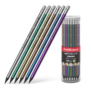 ErichKrause Lápiz de Grafito HB con Goma de Borrar - Cuerpo Redondo de Plástico - Colores Surtidos