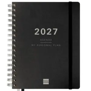 Finocam Tempus Agenda Espiral 16 Meses Semana Vista Vertical 155x217mm Negro