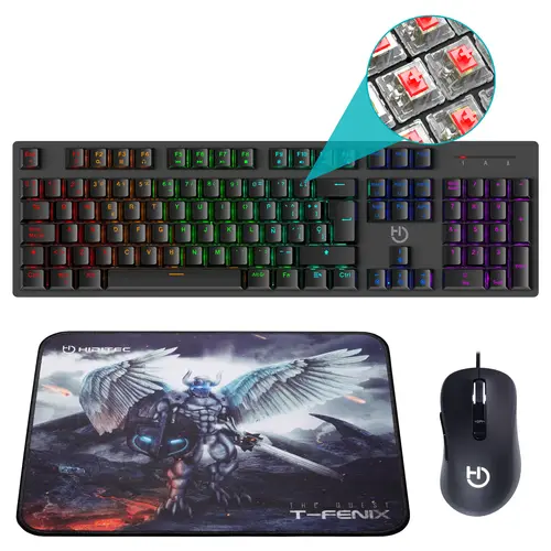 Hiditec Teclado Mecánico Gk400 + Ratón Gaming Blitz + Alfombrilla T-Fenix