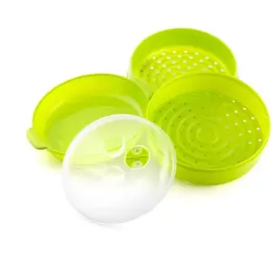 Innovagoods Fresh Vaporera Doble para Microondas - Doble Compartimento - Valvula de Vapor - Material Resistente - Facil Limpieza - Color Verde Lima