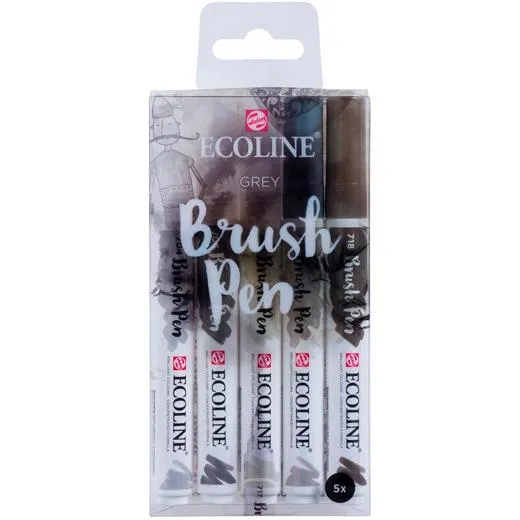 Talens Ecoline Rotuladores Brush Pen Punta Pincel Gris Estuche 5 Ud