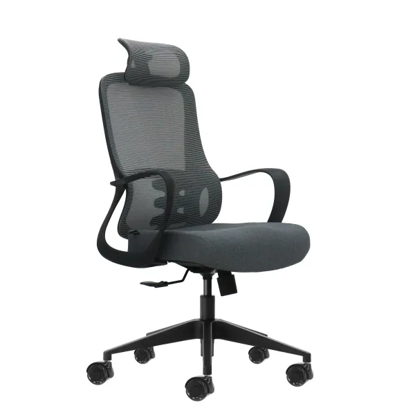 Oqonos Cherg 005 Silla De Oficina Ergonomica Con Reposacabezas Cervical Ajustable, Respaldo De Malla Transpirable, Piston De Gas Clase 4, Soporte Lumbar, Reposabrazos Fijos, Asiento Ergonomico Moldeado Y Ruedas De Silicona - Gris Con Estructura Negra