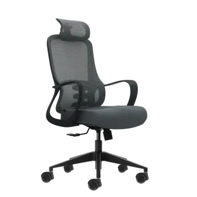Oqonos Cherg 005 Silla de Oficina Ergonomica con Reposacabezas Ajustable y Respaldo de Malla Transpirable - Gris y Negro
