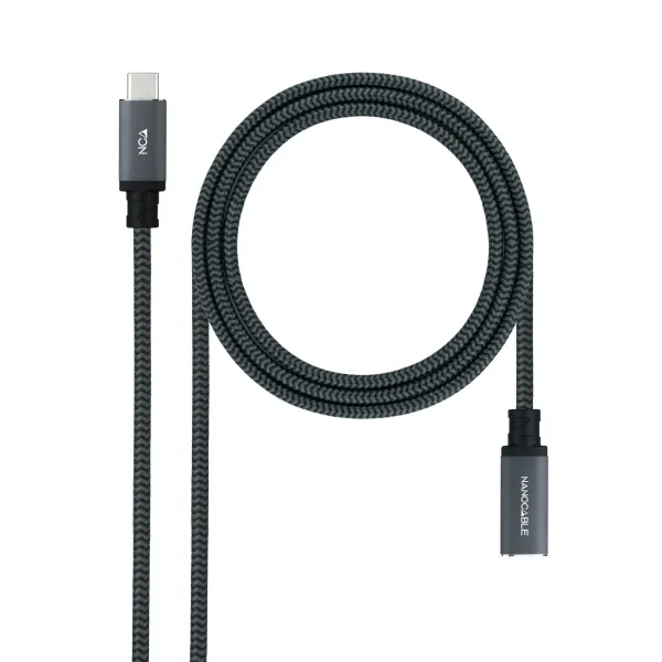 Nanocable Cable Prolongador USB-C 3.2 Macho a Hembra - Gen2x2 20Gbps - 100W 5A - 4K 60Hz - 2m - Negro