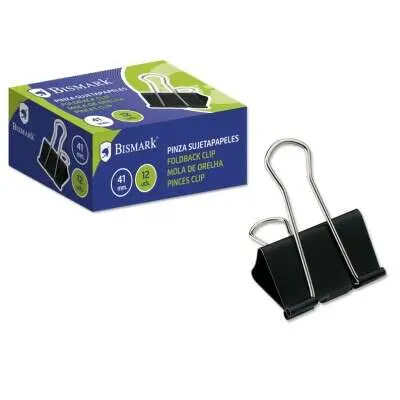 Bismark Pack de 12 Pinzas Sujetapapeles Metálicas 41mm Color Negro Pala Abatible