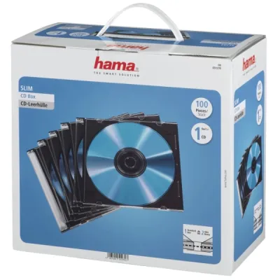 Hama Pack de 100 Cajas Vacías para CD/DVD - Poliestireno - 12.5x14.2x0.52cm - Negro