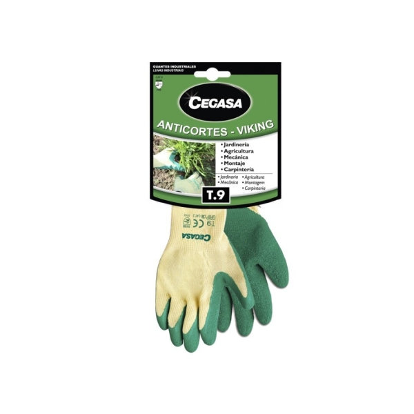 Cegasa Viking Guantes De Trabajo Anticortes Talla 9 - Fabricados En Algodon Con Recubimiento De Latex Rugoso En Palma Y Dedos - Color Verde