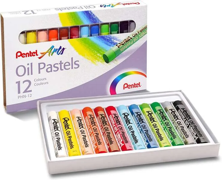 Pentel Pack de 12 Pasteles de Óleo Blandos y Cremosos - Colores Surtidos