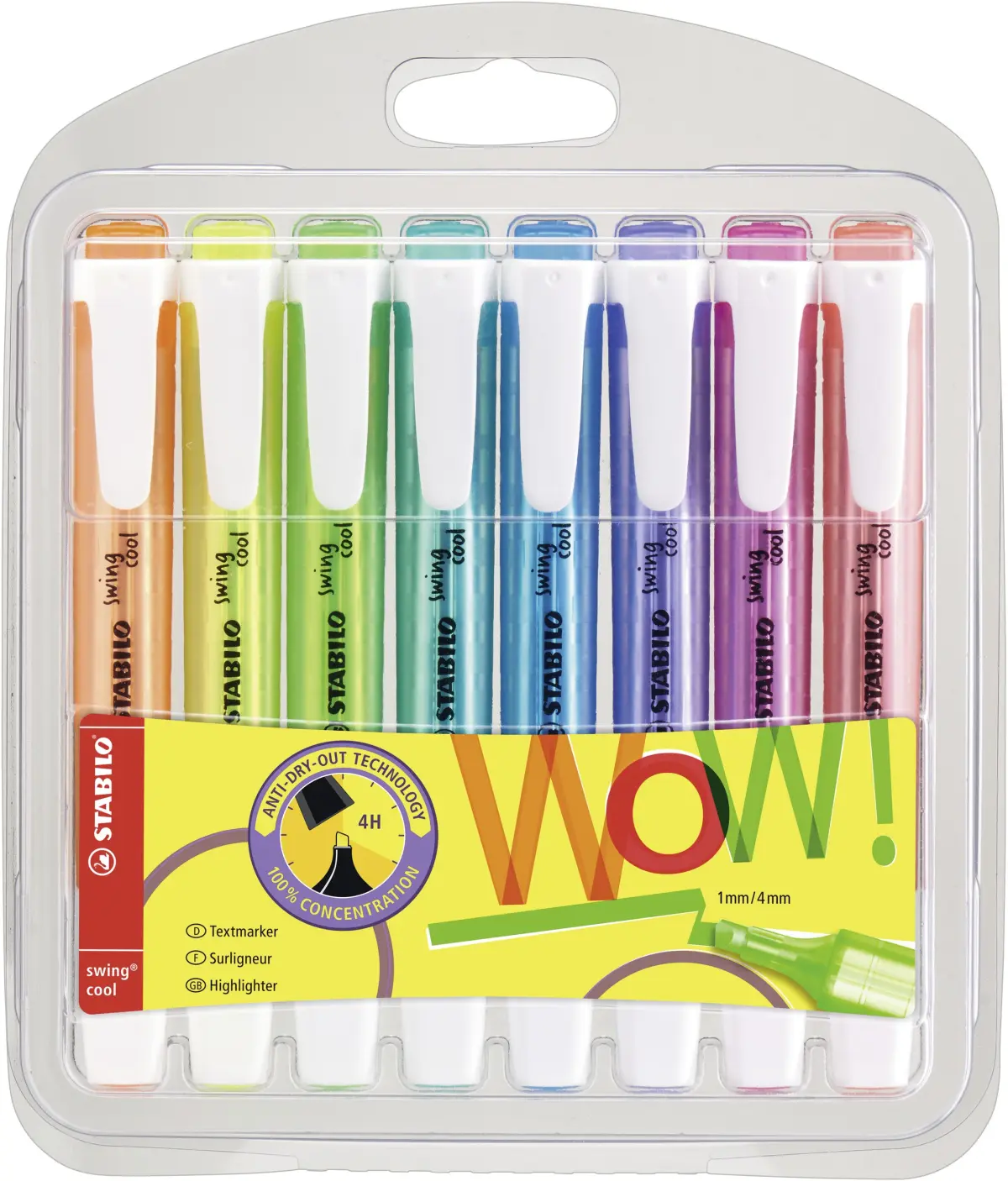 Stabilo Swing Cool Pack de 8 Marcadores Fluorescentes Cuerpo Plano Punta Biselada