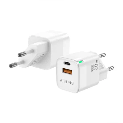 Aisens Cargador Gan 20W USB-C PD3.0 QC4.0 y USB-A QC3.0 Blanco