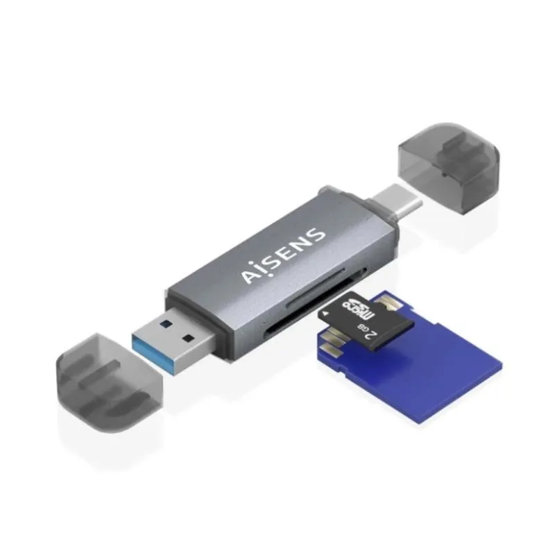Aisens Lector de Tarjetas USB-C y USB-A Compatible con SD, Micro SD y MMC - USB 3.1 Gen1