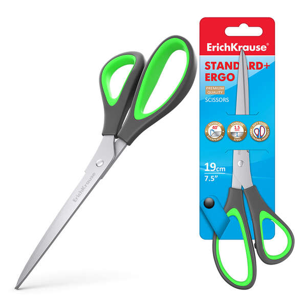 Erichkrause Tijeras Standard+ Ergo - Cuchillas De Acero Inoxidable - Afilado Doble Avanzado - Resistente A La Corrosion - Mangos Ergonomicos - Color Variado