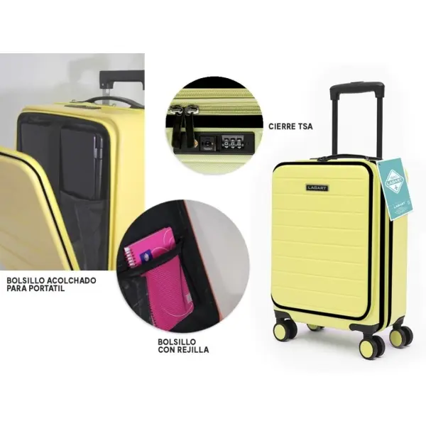 Lagart Maleta Trolley Pocket Cabina Rígida 20” 55x34x25cm Amarillo Pastel