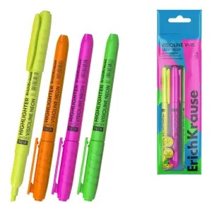 ErichKrause Visioline V-15 Pack de 4 Marcadores Fluorescentes Punta Biselada 0.6-3.5mm