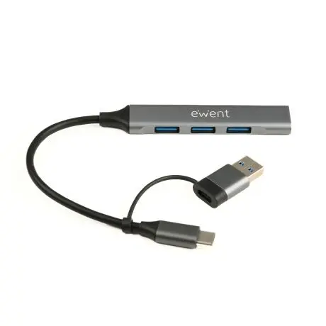 Ewent Hub 4 Puertos USB-A 3.2 Gen1 Hasta 5Gbps Color Gris