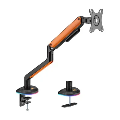 Aisens Soporte de Mesa RGB Gaming Giratorio e Inclinable para Monitor/TV, Acero y Aluminio, Compatible VESA, Carga Máxima 9Kg, Color Negro/Naranja