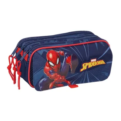 Safta Portatodo Spider-Man 3 Compartimentos con Cremalleras Azul Marino 215x80x100mm 1.72L