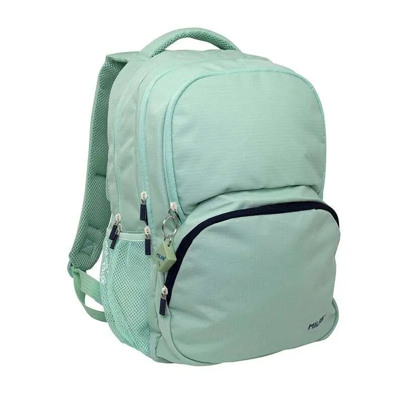 Milan Mochila Escolar 25L con 3 Bolsillos Delanteros y 2 Laterales - Verde 46,5x30x17cm