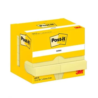 Post-It Notas Adhesivas 653 100H 38x51mm Amarillo Canario Paquete 12 Unidades