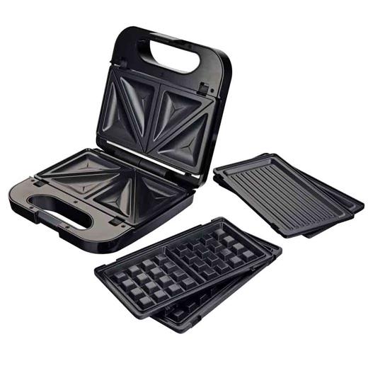 Grunkel Sandwichera C/ Grill 750W 3 Placas Desmontables Negro