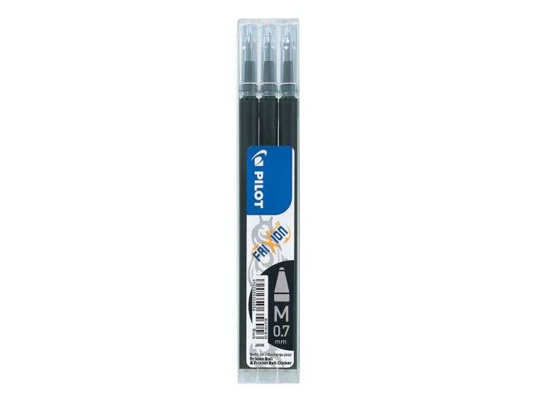 Pilot Pack De 3 Recambios Para Frixion Ball / Frixion Clicker - Tinta Gel Borrable - Punta De Bola 0.7Mm - Trazo 0.4Mm - Color Negro