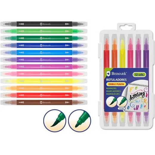 Bismark Rotuladores Lettering Doble Punta Media/Pincel C/Surtidos Estuche 12 Ud