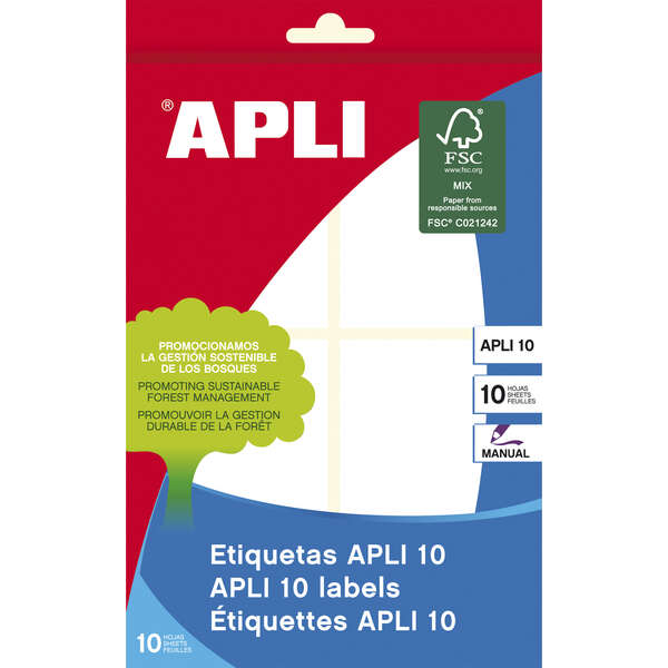 Apli Pack De 40 Etiquetas Rectangulares 50X70Mm - 10 Hojas Por 4 Etiquetas - Adhesivo Permanente - Cantos Romos - Color Blanco