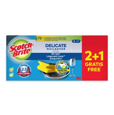 Scotch-Brite Pack de 3 Estropajos Delicados para Cocina - Color Amarillo - No Raya