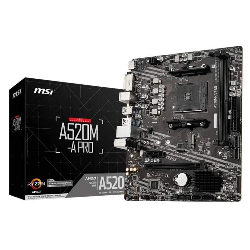 MSI A520M-A PRO M-ATX AM4 Placa Base 2xDDR4 3200MHz HDMI DVI-D LAN 1xM.2