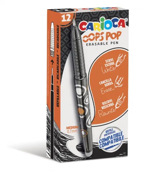 Carioca Oops Pop Boligrafos Borrables - Termo Sensible - Empuñadura Texturizada - Punta De Ø 0.7Mm - Doble Goma - Recambios Compatibles - Color Negro