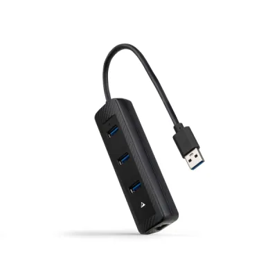 Nanocable Adaptador USB 3.0 a Ethernet Gigabit 10/100/1000 Mbps con Hub 3xUSB-A 15cm Negro
