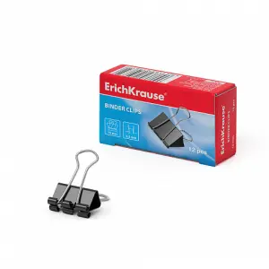 ErichKrause Pack de 12 Pinzas para Papeles 15mm - Capacidad hasta 55 Hojas - Color Negro