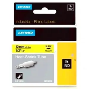 Dymo Tubo Termorretractil Cinta ID1-12 Negro Sobre Amarillo 12mm x 1.5m Rotuladora Rhino
