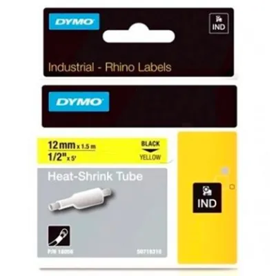 Dymo Tubo Termorretractil Cinta ID1-12 Negro Sobre Amarillo 12mm x 1.5m Rotuladora Rhino