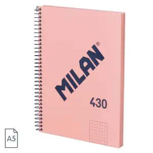 Milan Cuaderno Espiral A5 Cuadricula 5x5mm - 80 Hojas 95 gr/m2 - Color Rosa