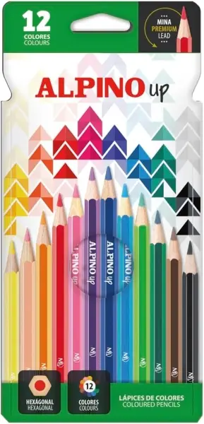 Alpino Up Pack de 12 Lápices de Colores Hexagonales con Mina Premium y Resistencia a la Rotura