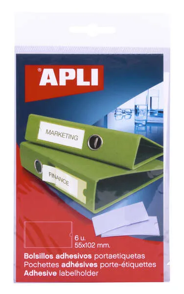 Apli Bolsillos Adhesivos para Etiquetas 55 x 102mm - Paquete de 6 Bolsillos