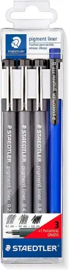 Staedtler Pigment Liner 308 Pack de 3 Rotuladores 0,2/0,4/0,8mm + Portaminas 0,5mm Negro
