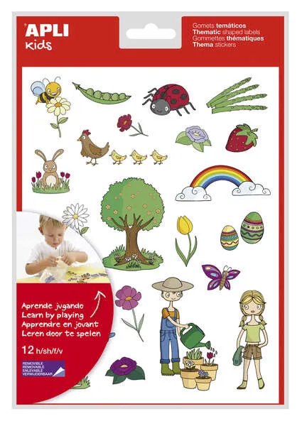 Apli Gomets Tematicos La Primavera - 264 Gomets En 12 Hojas - Ilustraciones Educativas - Adhesivo Removible - Formato Escolar - Adhesivo Base Agua - Libre De Disolventes - Colorido