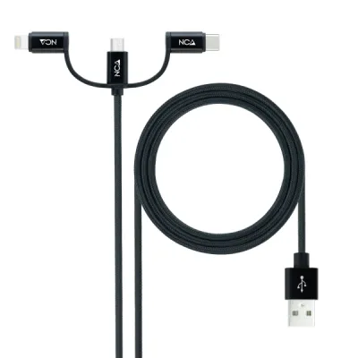 Nanocable Cable USB-A 2.0 Macho a USB-C, MicroUSB y Lightning 1m Negro