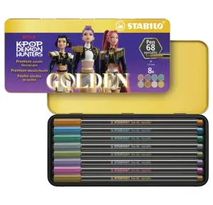 Stabilo Pen 68 Metallic K-Pop Demon Hunter - Caja Metálica con 8 Rotuladores de Punta de Fibra