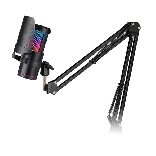 Mars Gaming Mmic-Sc Microfono Gaming - Brazo Mecanico Omnidireccional - Filtro Pop De Malla Metalica - Iluminacion Argb Tactil - Diagrama Polar Cardioide - 141X52X80Mm - Color Negro