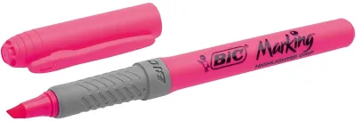 Bic Highlighter Grip Marcador Fluorescente Rosa - Tinta Base Agua - Punta Biselada - Trazo 1.60-3.30 mm