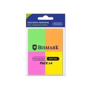 Bismark Pack de 4 Blocs de Notas Adhesivas 38x51mm en 4 Colores Neón