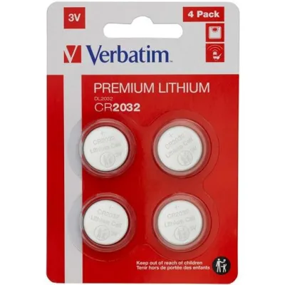 Verbatim Pilas Planas de Litio CR2032 - Pack de 4 Unidades