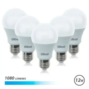 Elbat Pack 5 Unidades - Potencia 12W - Lumenes 1080 - Tipo de Luz 6500K Luz Fria - Casquillo E27 - Angulo 220º - Dimensiones 60X120mm - 30.000 Horas de Vida - 15.000 Encendidos