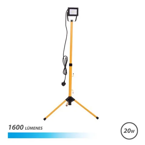 Elbat Foco Led Con Tripode 20W - 1600 Lumenes - 6500K Luz Fria - Cable De 3M - Ip65 Para Uso En Exterior