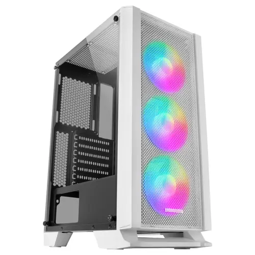 Caja Atx Semitorre Gaming Mars Gaming Mc-C White Frontal Metal-Mesh Con 3 Ventiladores Frgb Ventana De Cristal Templado Sin Fuente De Alimentacion