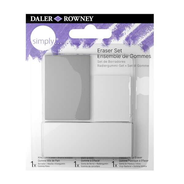 Daler Rowney Simply Pack De 3 Gomas De Borrar Para Dibujo - Estandar, Miga De Pan Y Goma Plastica