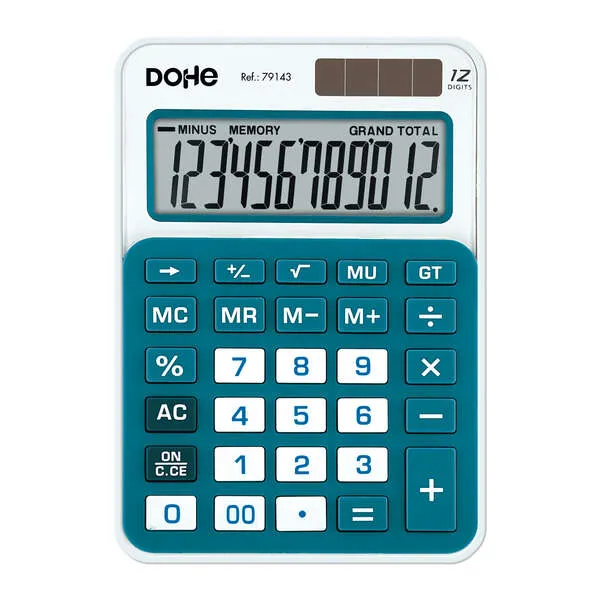 Dohe Calculadora de Sobremesa Mediana 12 Dígitos con Teclas de Gran Formato y Alimentación Solar/Pilas